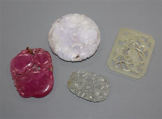 Four Oriental jade and hardstone pendants